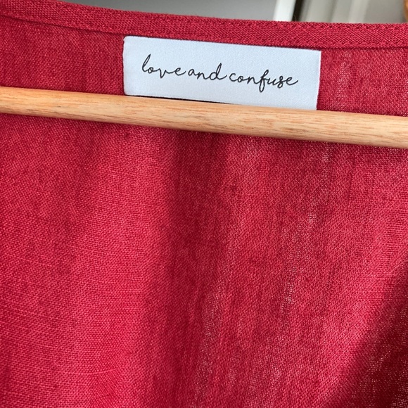 [SOLD] Red Linen Midi Wrap Dress from Love and Confuse - Picture 3 of 5